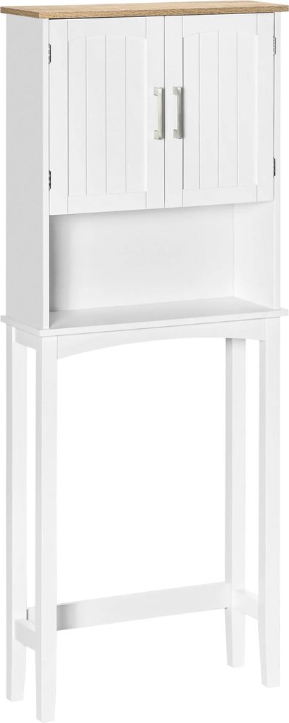 kleankin WC feletti szekrény magas, 2 ajtós, állítható polc belső térrel és tárolóval fürdőszobához, 20 kg teherbírású, 64 cm x 22 cm x 165 cm, Fehér