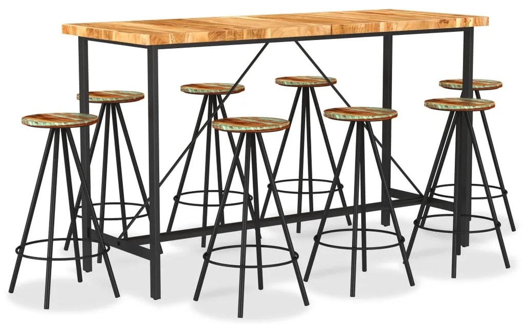 9 részes tömör akácfa és újrahasznosított fa bárszett