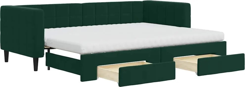 vidaXL sötétzöld kihúzható bársony heverő fiókkal 80 x 200 cm