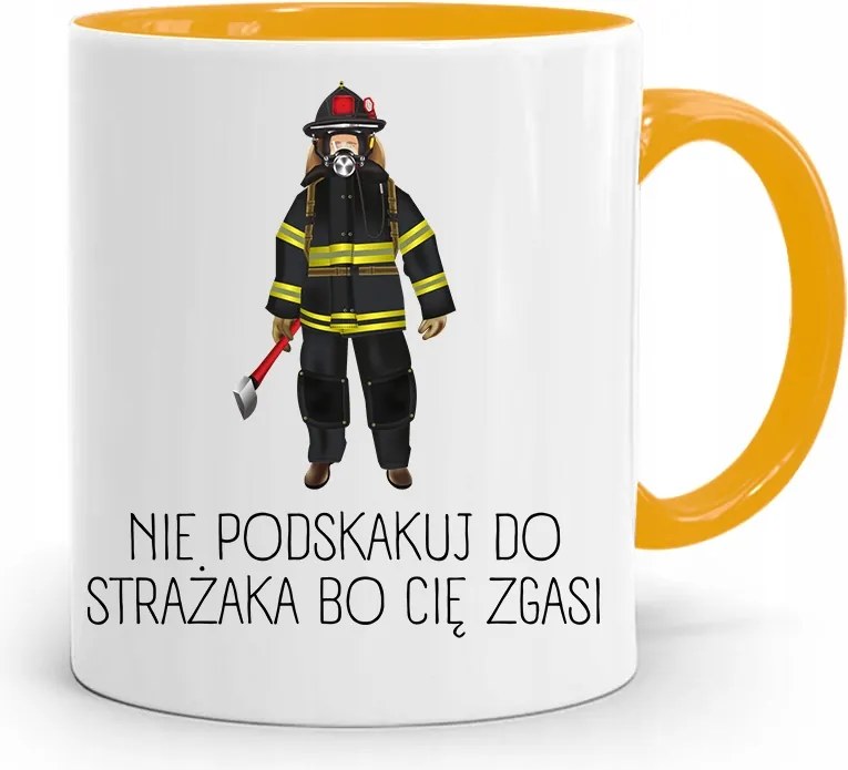 Sárga Bögre Tűzoltónak Ne Ugorj A Tűzoltóhoz fényképes nyomtatással