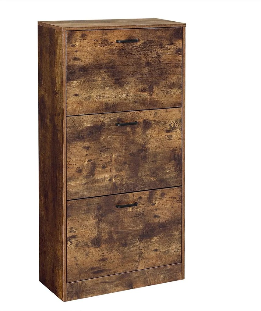 Cipősszekrény 3 billenőajtóval, állítható elválasztókkal, 60 x 24 x 120 cm, akár 18 pár cipőhöz, rusztikus barna