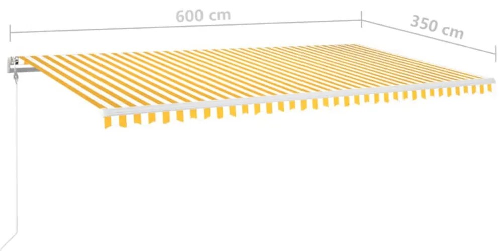 sárga-fehér szélérzékelős és LED-es napellenző 600 x 350 cm