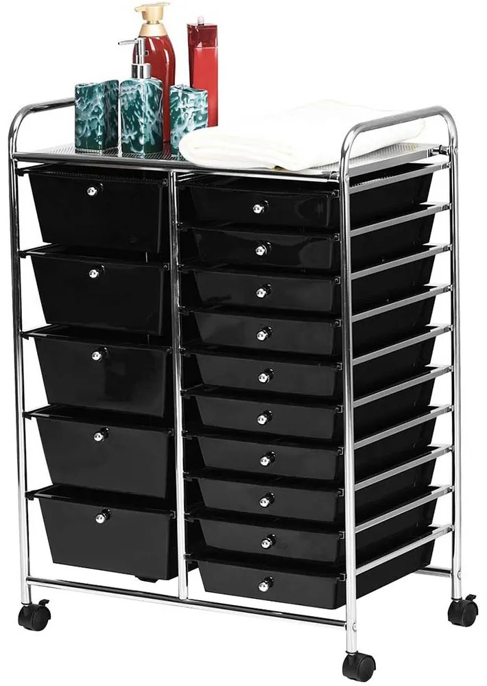 Gurulós tárolókocsi 15 fiókos, több színben-fekete