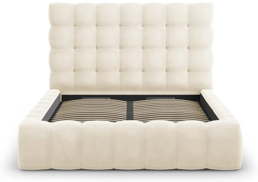 Bézs kárpitozott franciaágy tárolóhellyel, ágyráccsal 140x200 cm Bali – Cosmopolitan Design