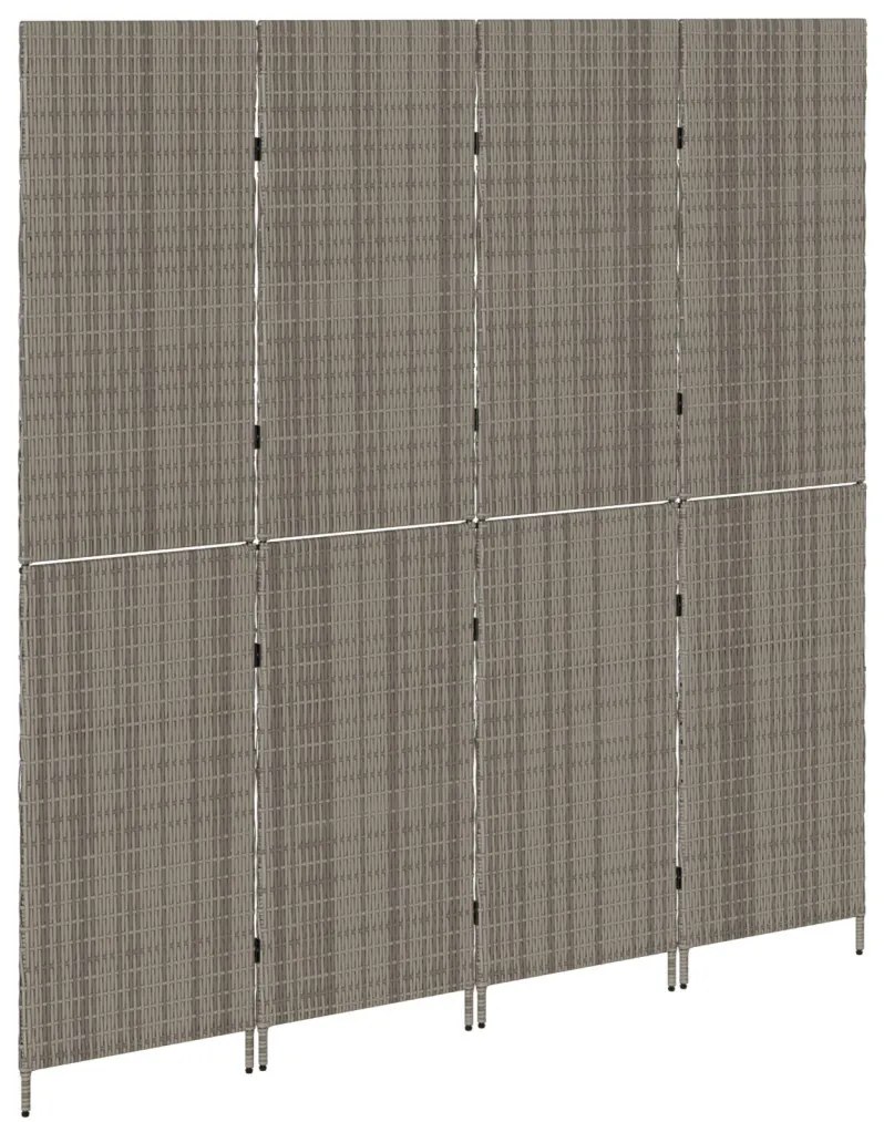 4 Paneles Összecsukható Szobaelválasztó Szürke 195x180 cm Poli Rattan