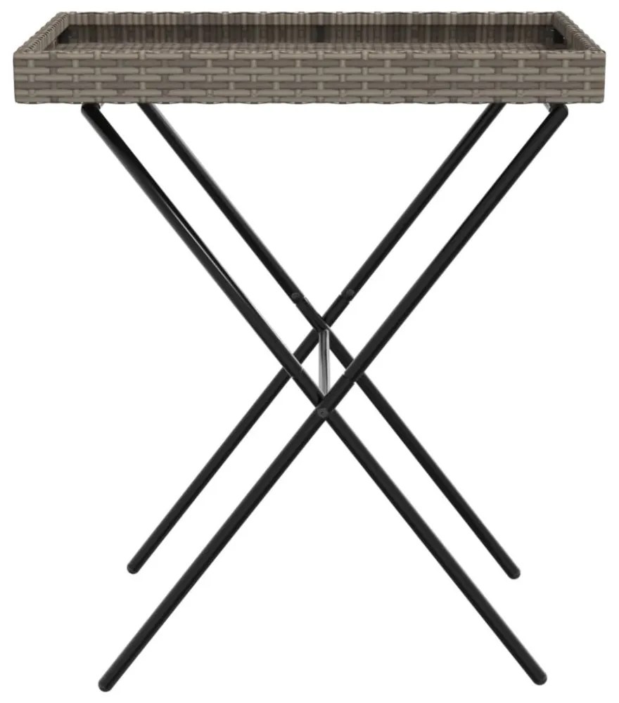 szürke összecsukható polyrattan tálcaasztal 65 x 40 x 75 cm
