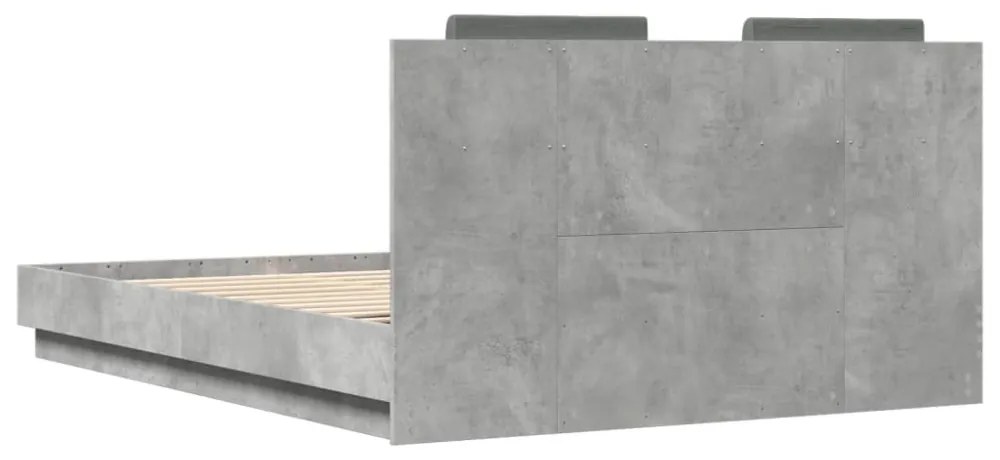 betonszürke ágykeret fejtámlával és LED-világítással 120x200 cm