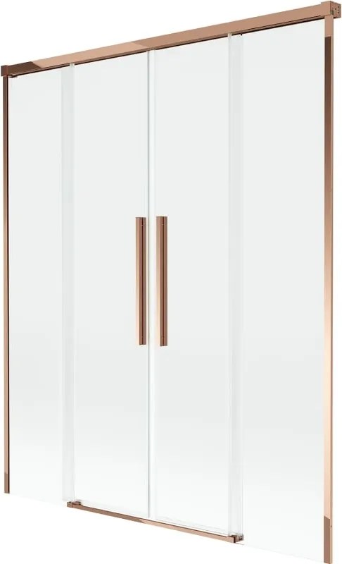 Mexen Rox 2-szárnyú, csúsztatható fürdőkád paraván, 160 x 150 cm, áttetsző, rózsaarany - 8C9-160-002-60-00