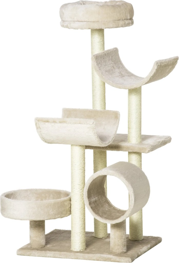 PawHut Macskafa Macska Kaparó Oszlop Macska Mászófa Kaparó Játék Alagút Bézs L50 x Sz40 x Ma105 cm | Aosom