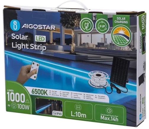 Aigostar - LED dimmelhető napelemes szalag 20W, 3,2V, 20 m, 2700K, IP65 + DO