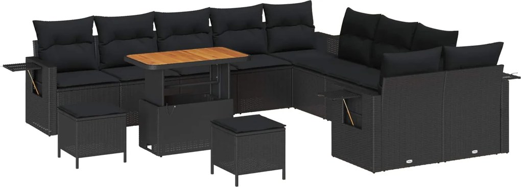 vidaXL Kerti Kanapé Szett 13 pcs Fekete polirattan