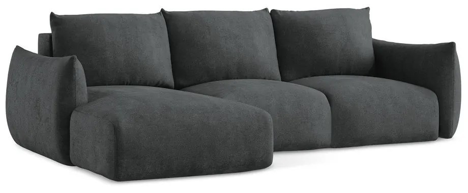 Sötétszürke zsenília kinyitható sarokkanapé (bal oldali-heverő résszel) Leila – Makamii