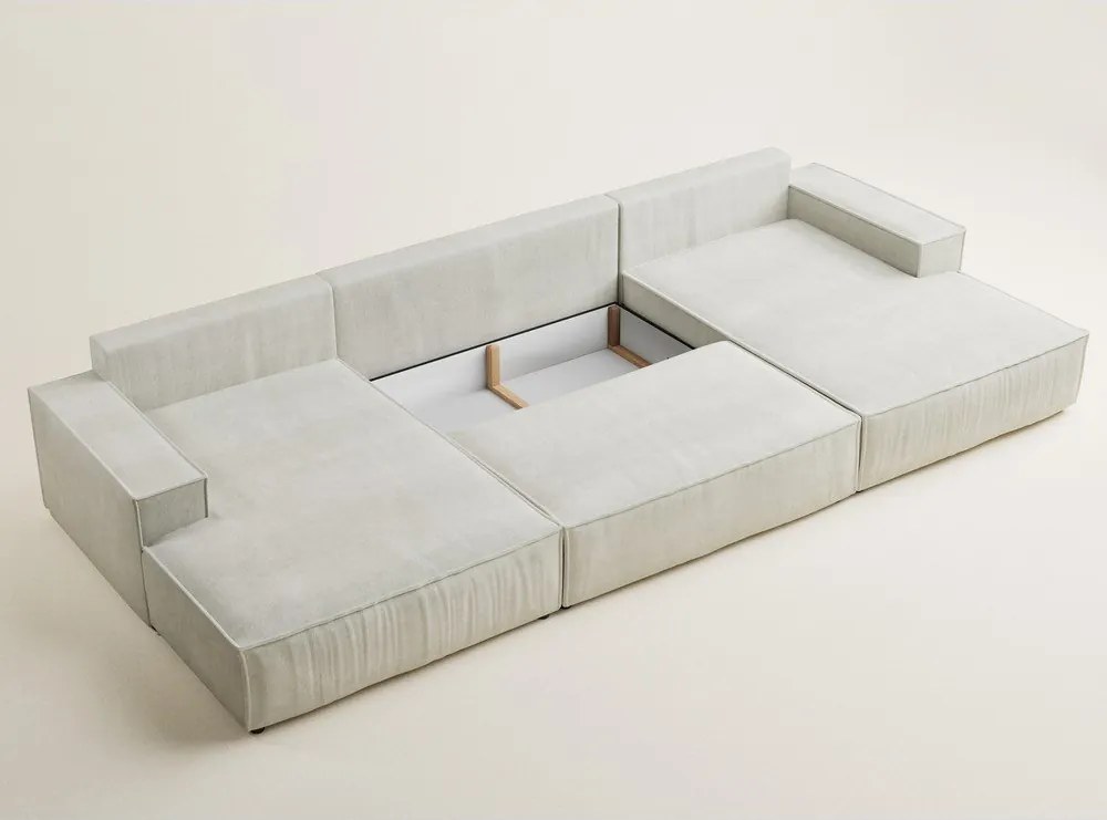 Krémszínű zsenília kinyitható-tárolóhelyes sarokkanapé (U alakú) Kyoto – Maison de Rêve