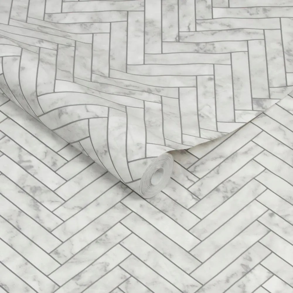 Szürke Vinil Tapéta Mosható Halszálka Márvány