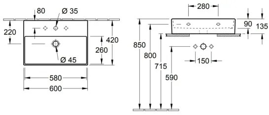 Villeroy & Boch 4A226G01 - MEMENTO 60x42 cm függesztett mosdó kerámia/fehér