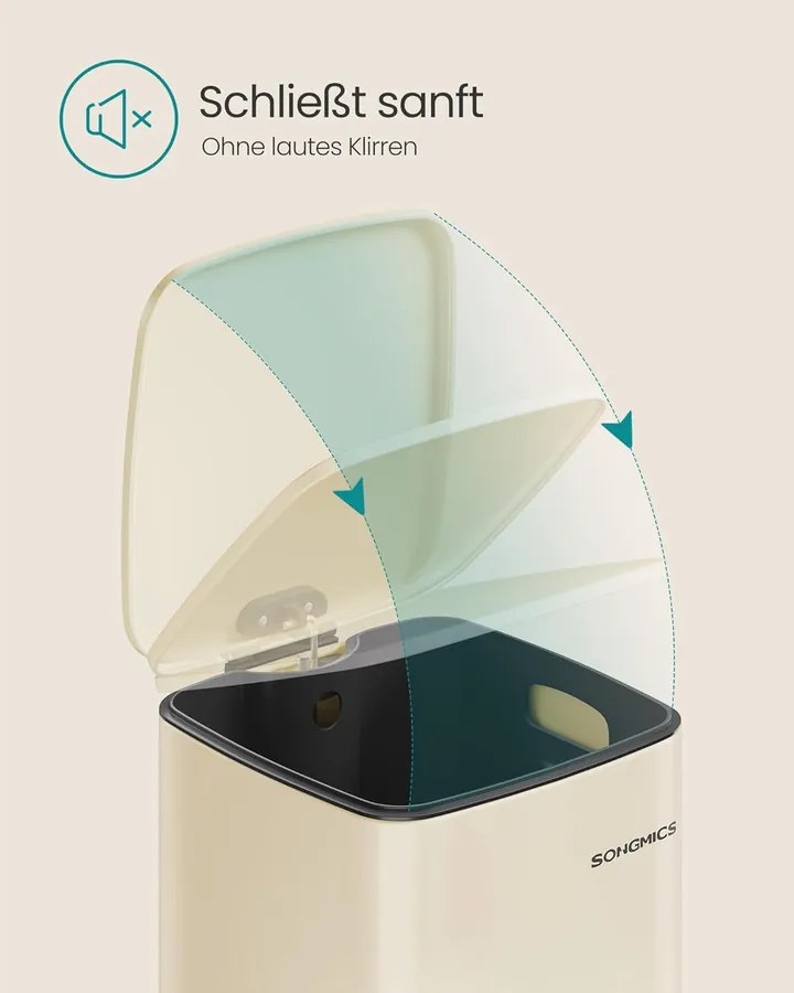 Konyhai szemetes, 30 literes, pedálos kuka, acél, 28,5 x 28,3 x 49,5 cm, homokbézs