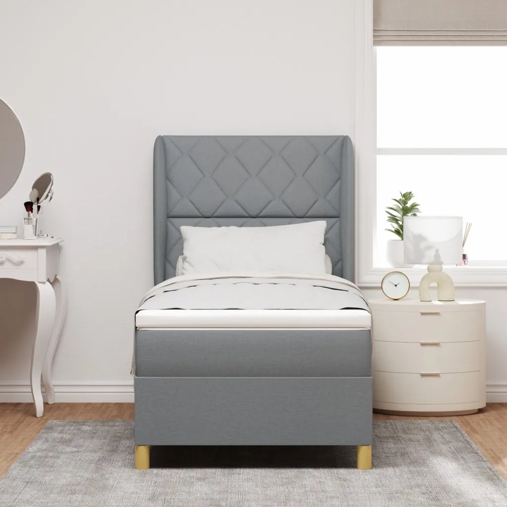 Boxspring Ágy Matraccal - Világosszürke - 90x200 cm Szövet
