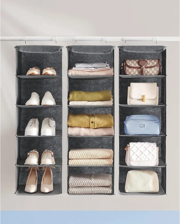 Gardrób ruharendszerező, összecsukható tárolórendszer, szürke