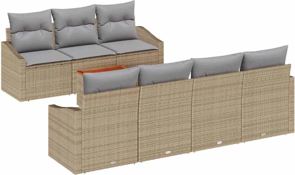 vidaXL Kerti Kanapé Szett párnával 8 pcs Bézs polirattan