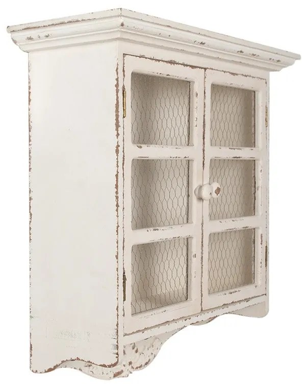 Antikolt fehér shabby chic konyhai szekrény akasztóval