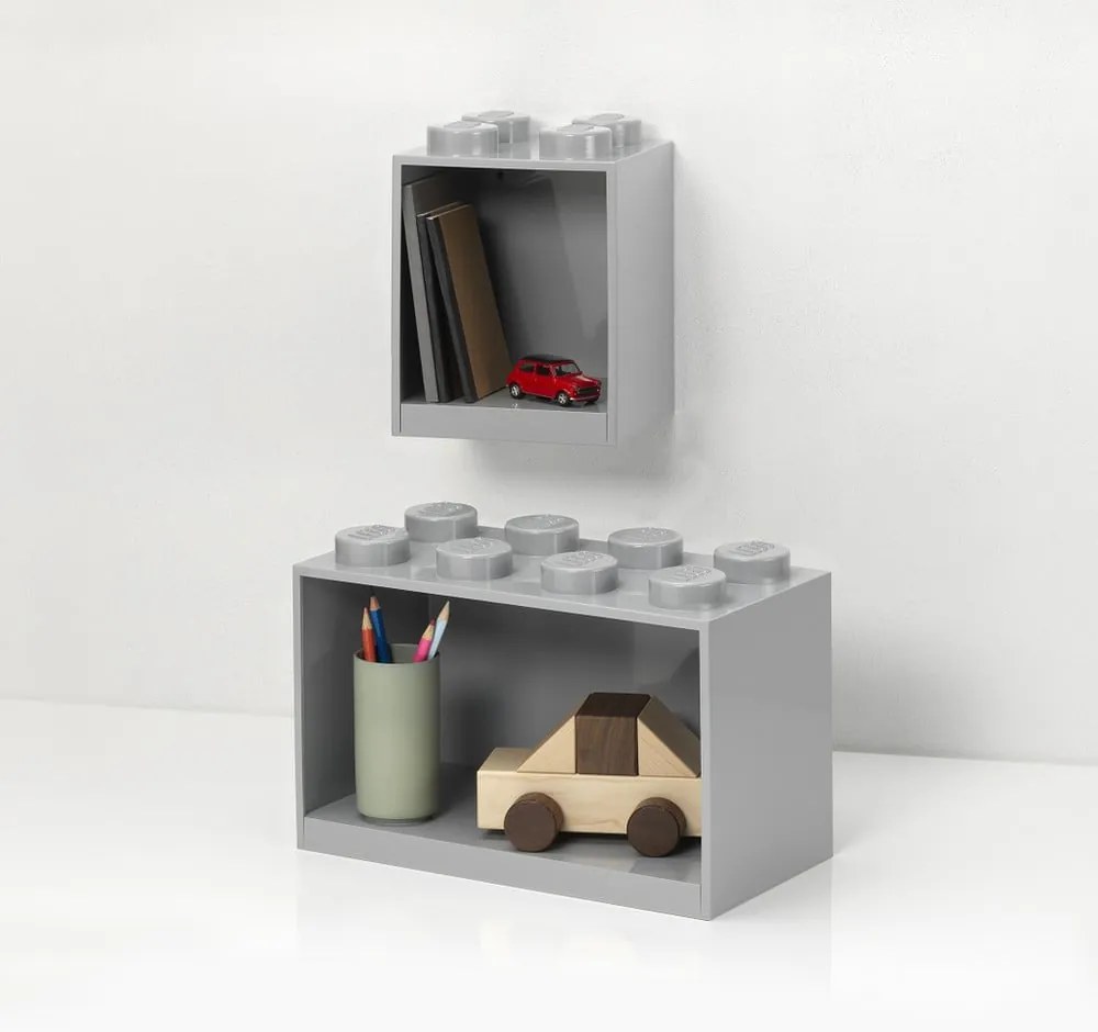 Brick 2 db-os gyerek szürke fali polc szett - LEGO®