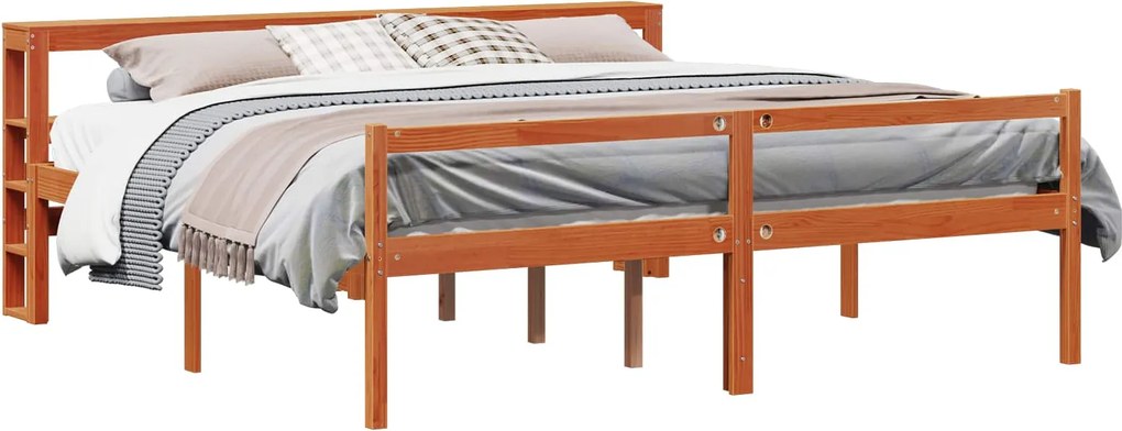 vidaXL Ágykeret fejtámlával tárolóval 2 pcs Faggyú barna Tömör fenyőfa