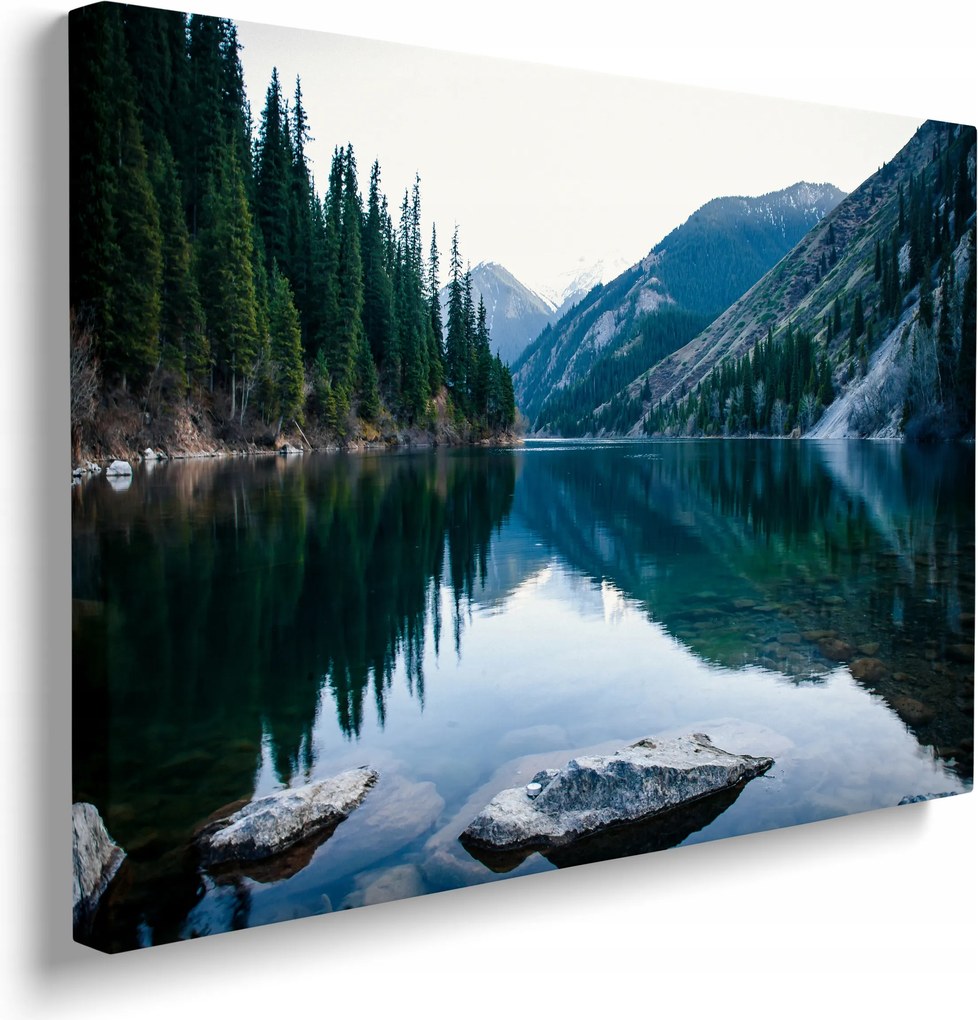 Hegyi tó vászonkép erdő táj dekoráció prémium 40x30 cm