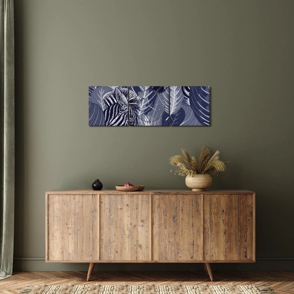 Kép - Kék zebrák (órával) (90x30 cm)