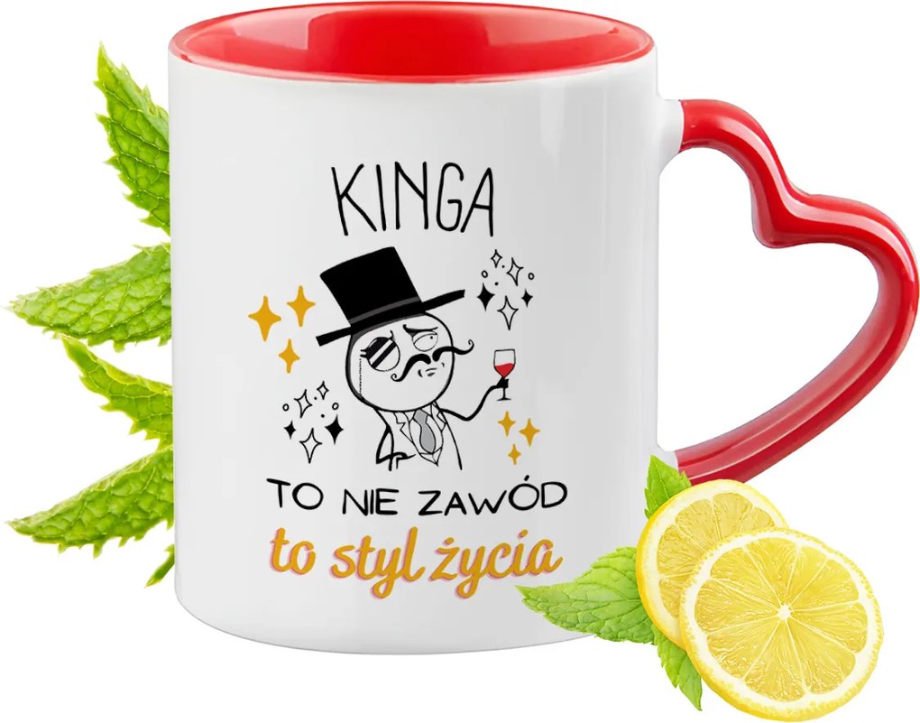 Kinga Piros Bögre Szív Alakú Füllel Ajándék Nyomtatott