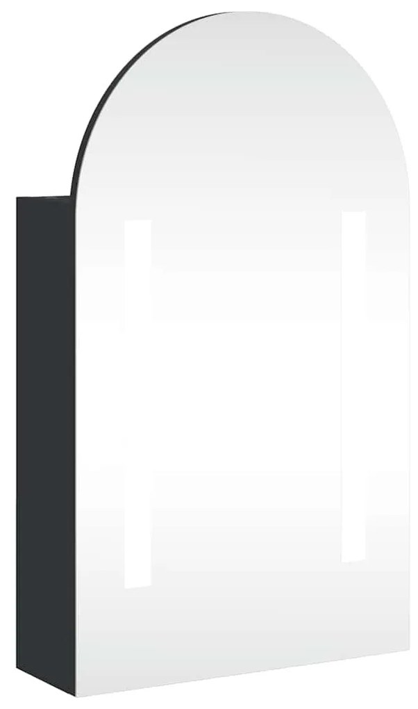 fekete ívelt tükrös fürdőszobaszekrény LED-del 42 x 13 x 70 cm