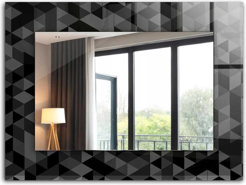 Falra akasztható üvegkeretes tükör XXL 80x60 cm Fekete-szürke háromszögek
