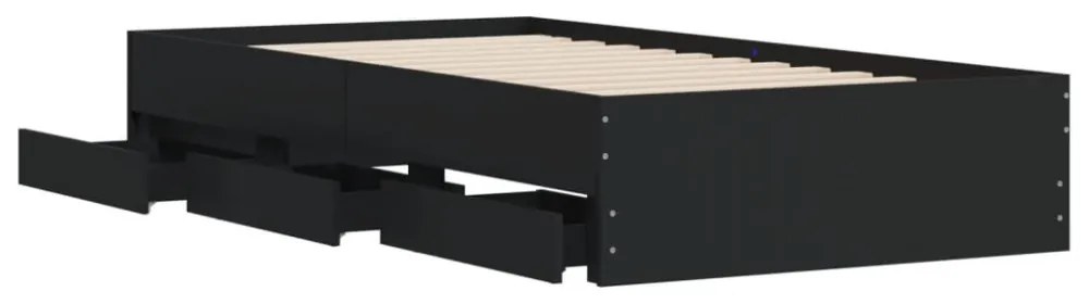 fekete szerelt fa ágykeret fiókokkal 100 x 200 cm