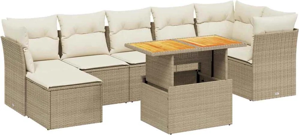 vidaXL 8 részes bézs polyrattan kerti ülőgarnitúra párnával