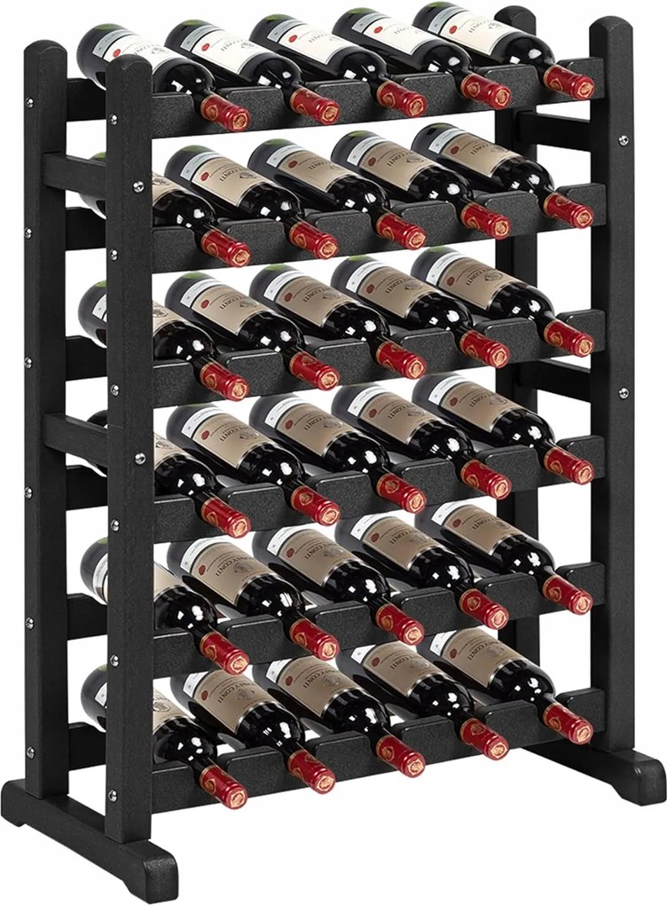 Torva 6 szintes bortartó állvány, 30 palack, szabadon álló rendszerező, fekete
