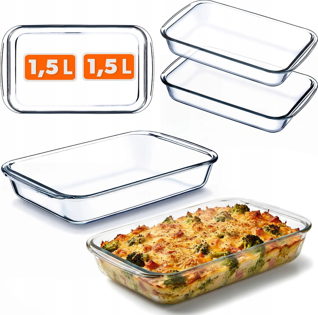 2x Hőálló Edény Kicsi 1,5L Téglalap Alakú Üveg Sütő