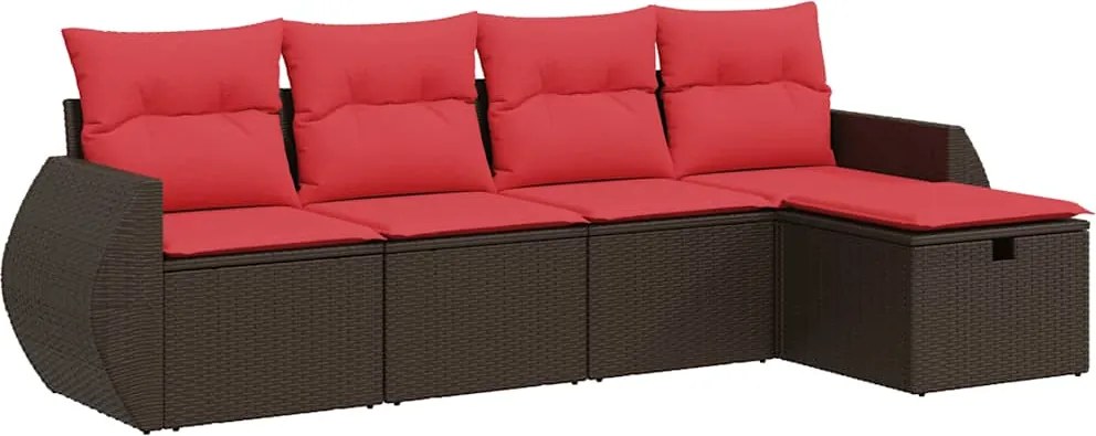 vidaXL 5 részes barna polyrattan kerti ülőgarnitúra párnával