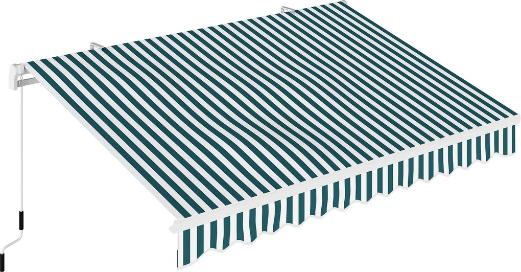Outsunny Kézi Retróható Összecsukható Karos Napernyő 3,95 m Kézi Kavatkozással, Erkély Napvédő Falra Szerelhető Alu Fehér+Zöld 395 x 245 cm | Aosom
