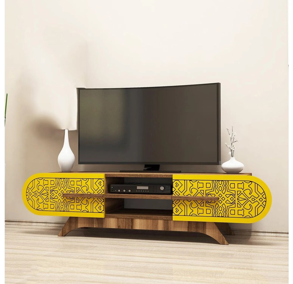 TV asztal/szekrény Mekebu 3 (dió + sárga) . 1095590