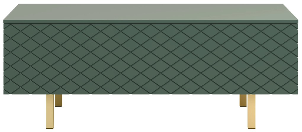 Scalia II 120 2K dohányzóasztal fiókkal - matt sötétzöld / arany lábak