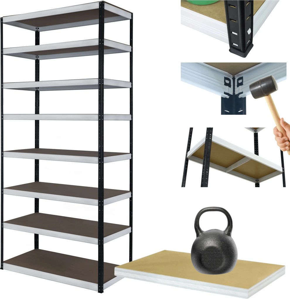 Tárolószekrény fém állvány Helios 270x90x35cm 8Px175kg Magas Erős