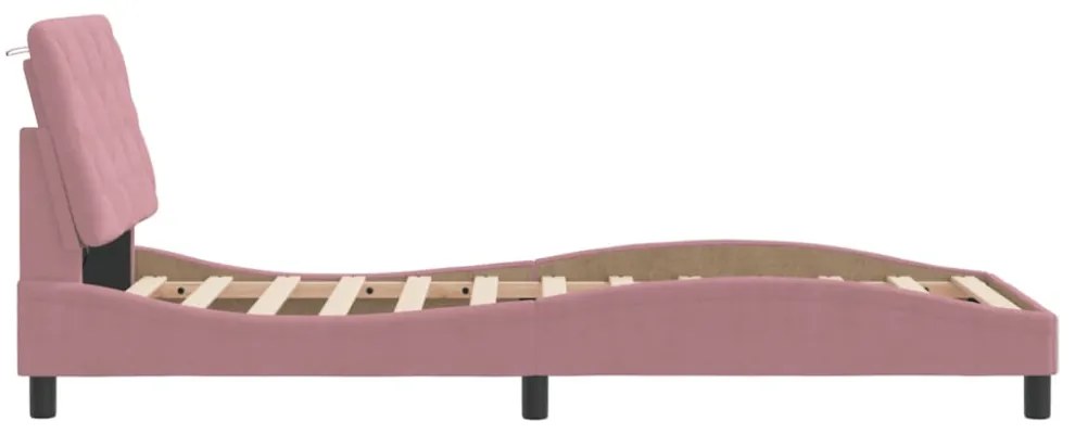 rózsaszín bársony ágykeret LED-világítással 80 x 200 cm
