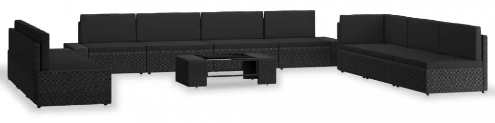 10 részes fekete polyrattan kerti ülőgarnitúra