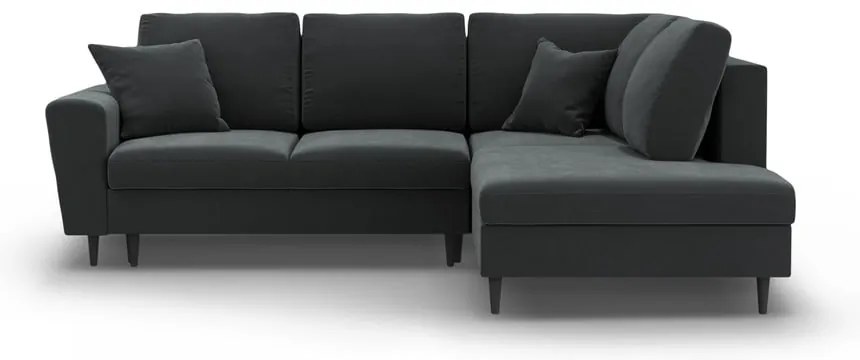 Sötétszürke bársony kinyitható tárolóhelyes sarokkanapé (jobb oldali-L alakú) Kyoto – Cosmopolitan Design