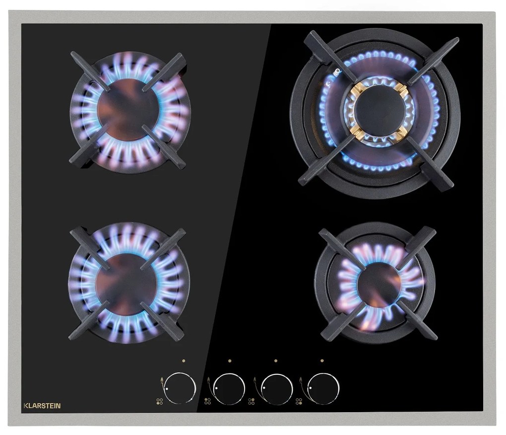 Klarstein Goldflame 4 Prime, gázfőzőlap, 4 Messing égő, üvegkerámia