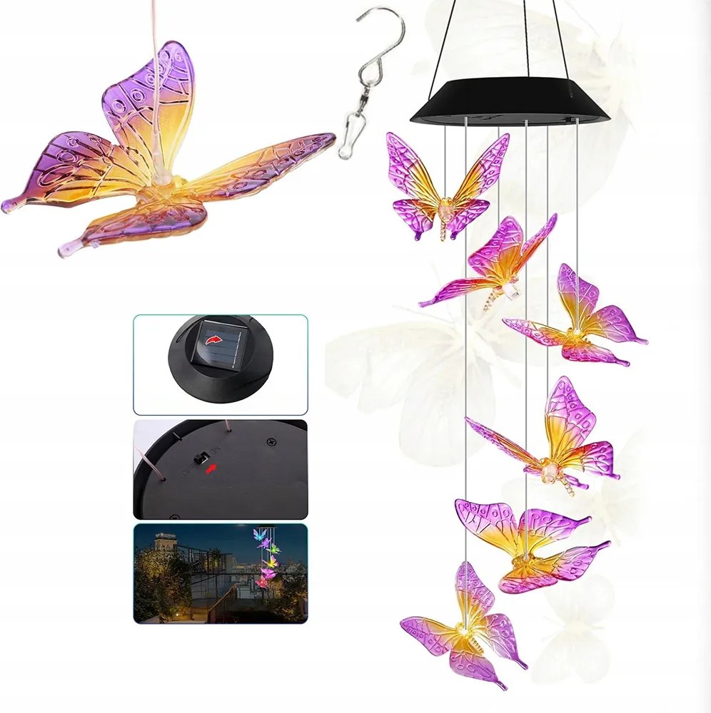 Napelemes függőlámpák világító Pillangók led szélcsengő terasz erkély