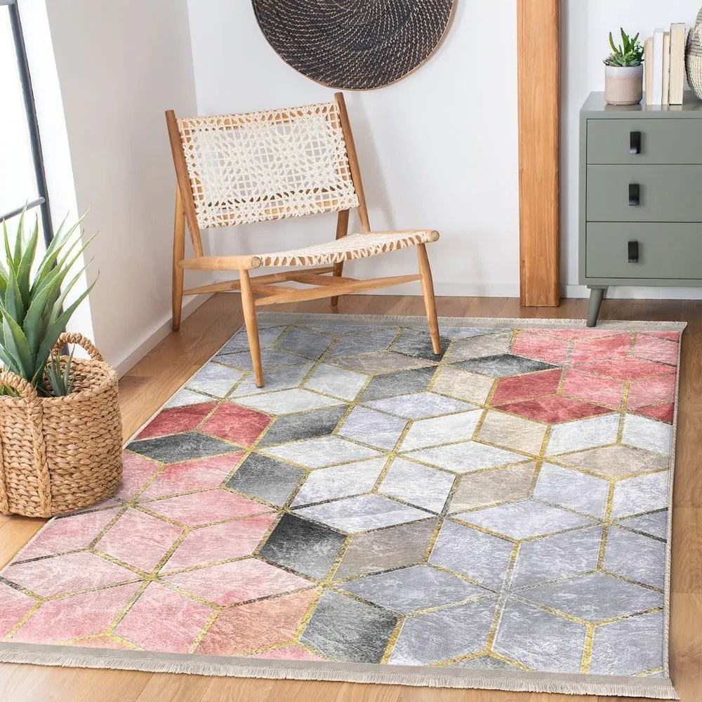 Rózsaszín-szürke mosható futószőnyeg 80x200 cm – Mila Home