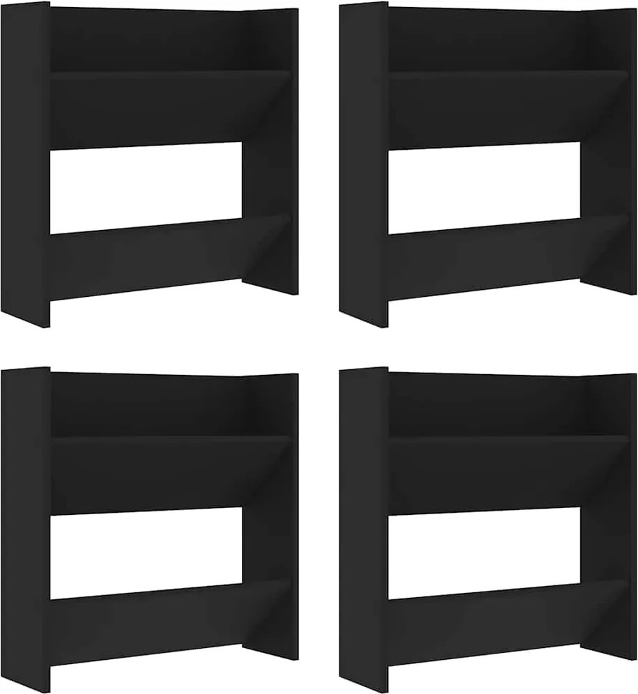 vidaXL 4 db fekete szerelt fa fali cipősszekrény 60 x 18 x 60 cm