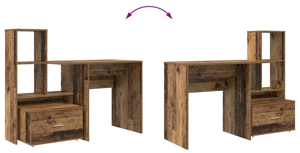 Asztal fiókkal polcokkal Régi fa 131.5 x 50 x 106.5 cm Faanyag