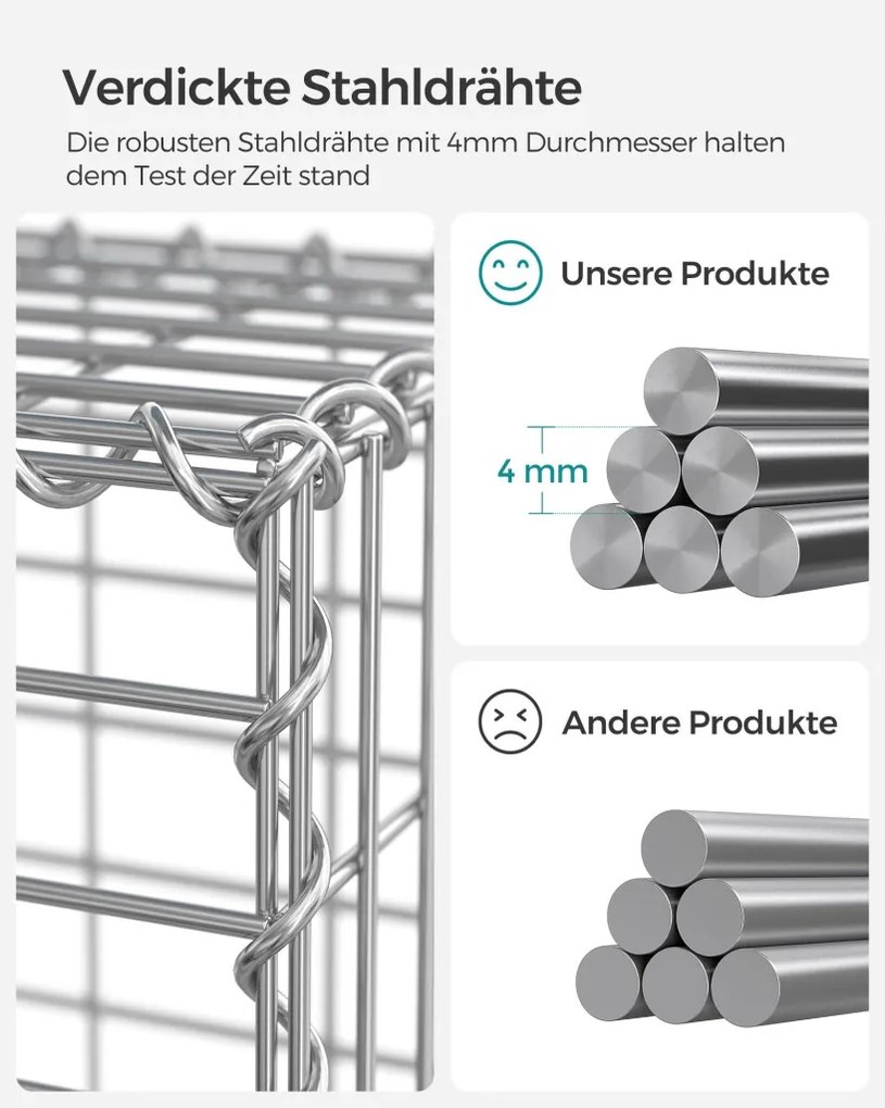 Gabion rács, galvanizált acél hálóval 100x50x30cm, Ezüst