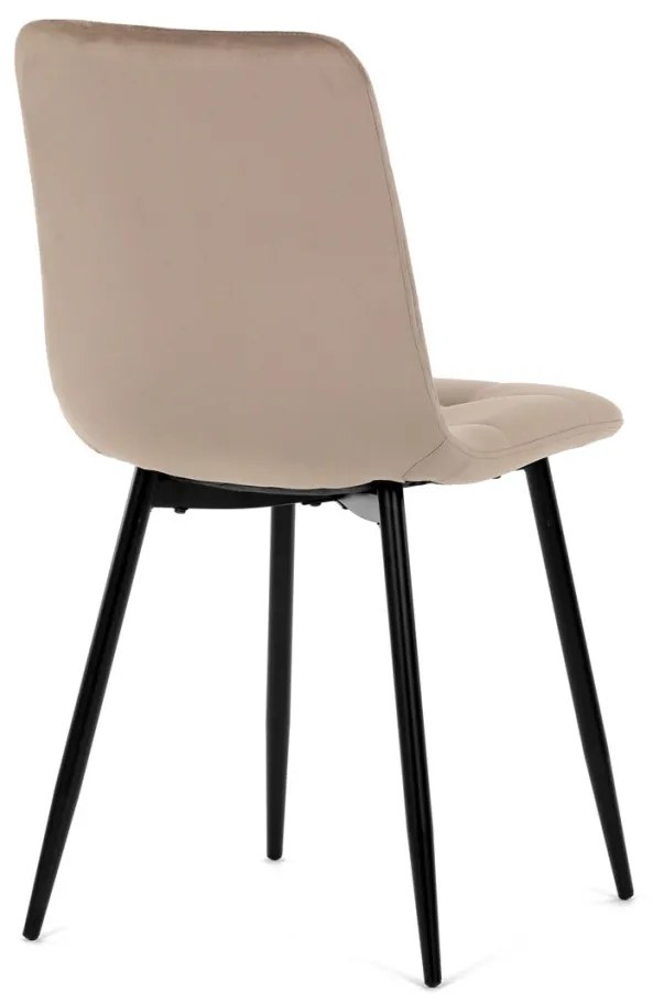 Scaun de sufragerie, material din catifea de culoarea trufei, picioare metalice negre